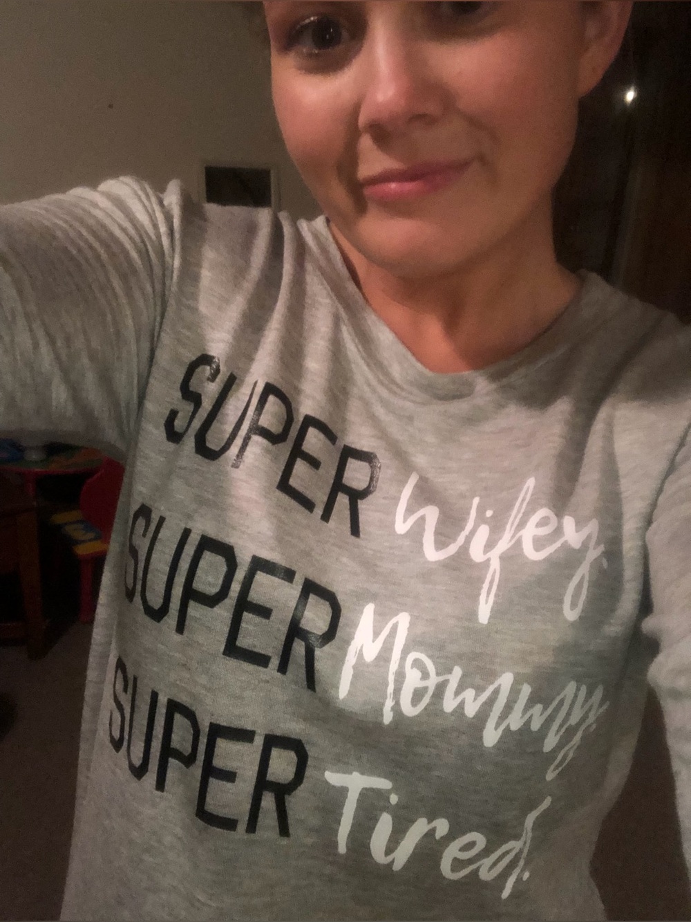 Mom Goals by Lola Super Wifey Super Mommy Super Tired Graphic Sweatshirt Small